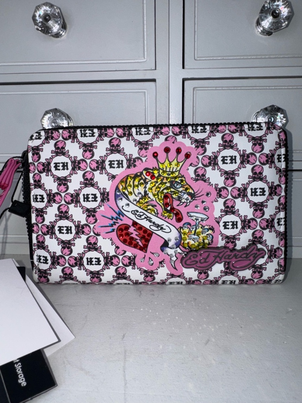 NWT Ed Hardy Pink and White Tattoo-Graphic Zip Wallet